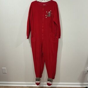 Nick & Nora Red Sock Monkey Footed One-Piece pajama Sleepwear Large